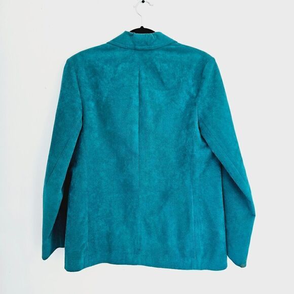 Vintage ILGWU '80s Teal Green Suede Three Button Silk Lined Blazer Jacket 8 - Picture 2 of 10